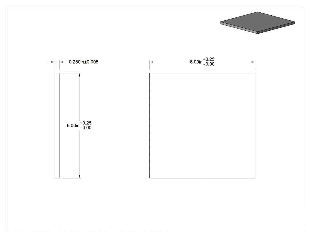 Teknik Çizim - Alet ve Jig Plakaları için İşlenmesi Kolay Döküm Alüminyum, 6" Genişlik x 6" Uzunluk x 1/4" Kalınlık Levha
