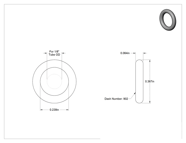 Teknik Çizim - Kimyasallara Dayanıklı Viton® Floroelastomer O-Ring, Düz Dişli Bağlantılar için, Mil. Spec., Dash, 902