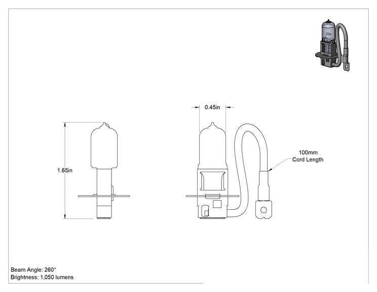 Teknik Çizim - Temaslı Tabanlı Araç Far Ampulleri, Temas Pabucu Tabanı, Anma Numarası H3 55w/6V
