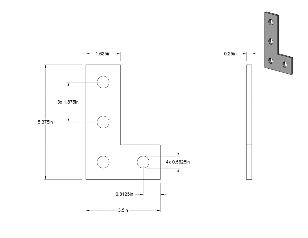 Teknik Çizim - Strut Kanalı Braketi, Dirsek, 316 Paslanmaz Çelik, 5-3/8" Uzunluk