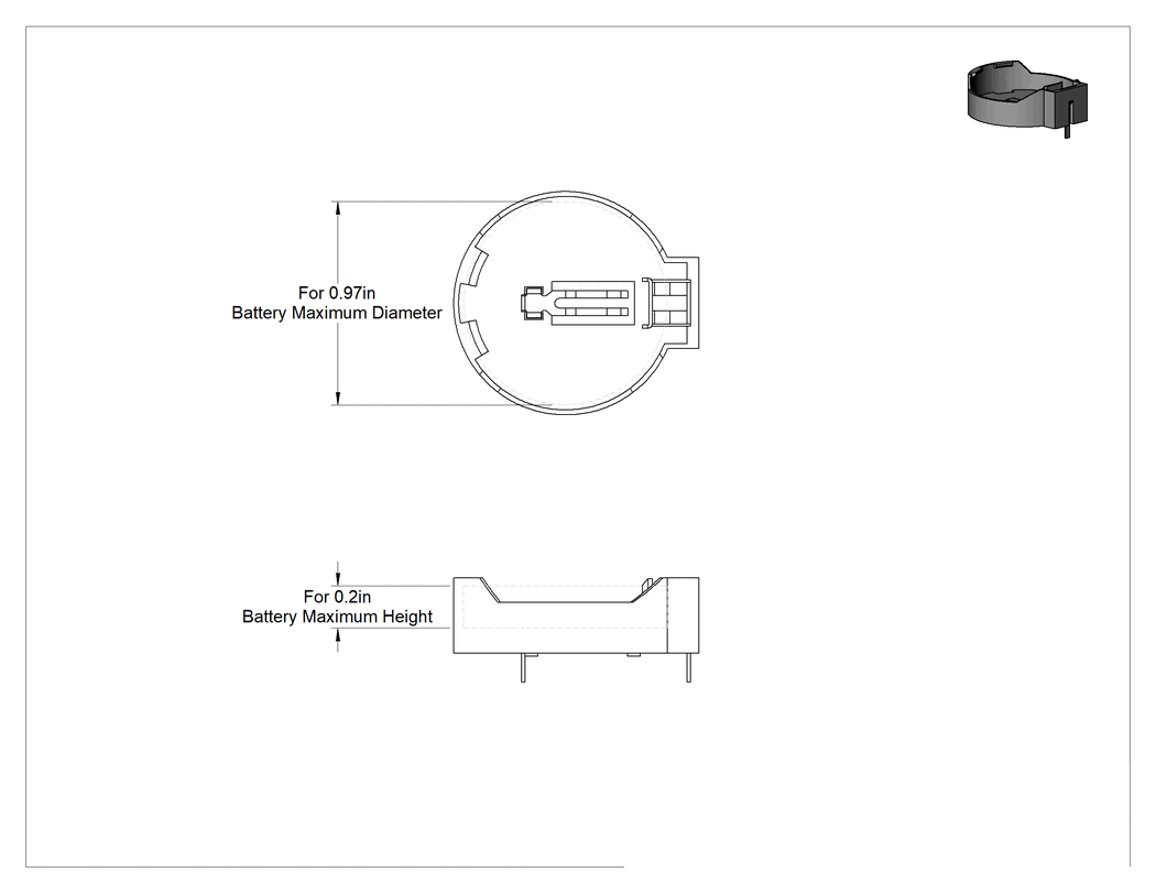 Teknik Çizim - Düğme/Madeni Para Pil Tutucular, CR2450 Pil Boyutu için