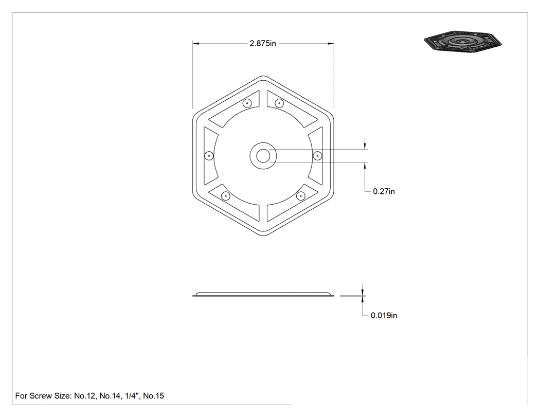 Teknik Çizim - Köpük Yalıtım için Pullar, Galvanizli Çelik, 12 Numaralı, Numara 14, 15 Numaralı ve 1/4" Boyutlu Vidalar