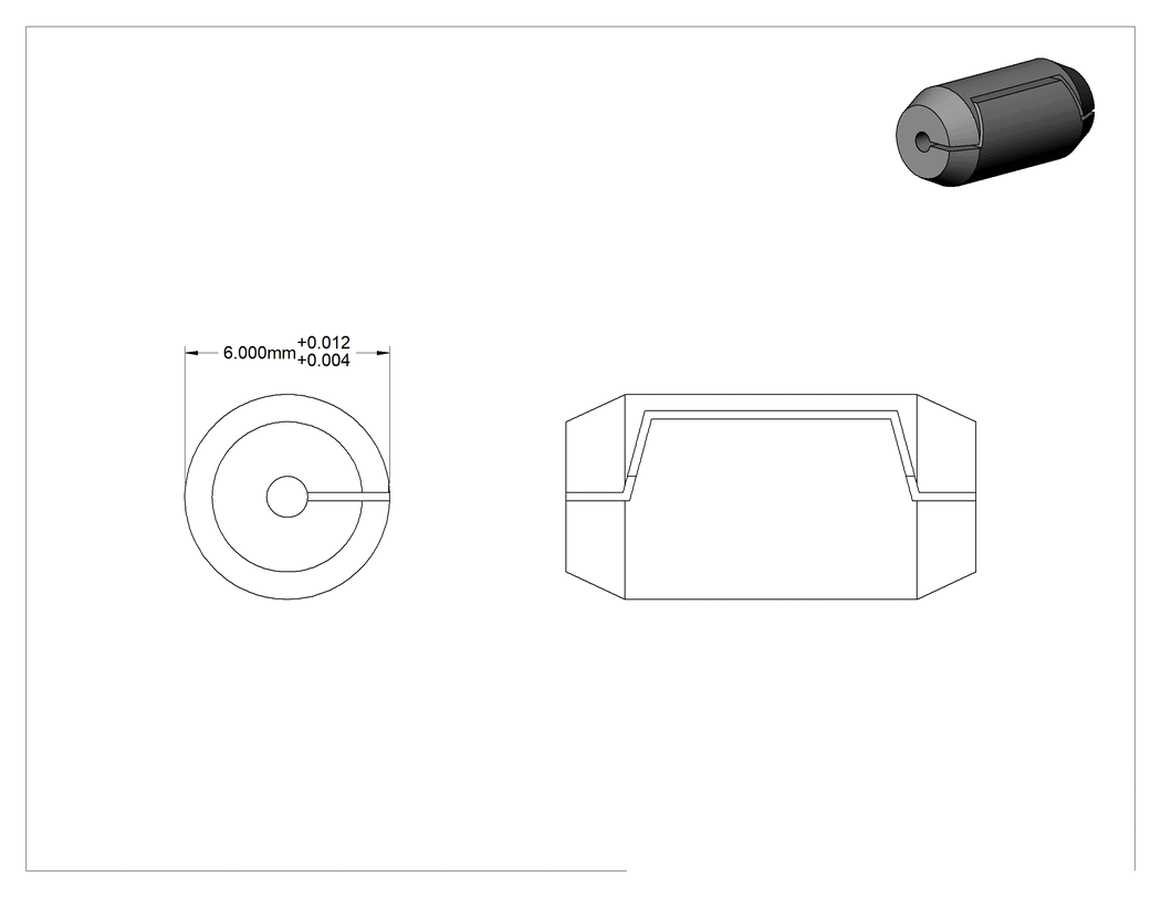 Teknik Çizim - İçi Boş Pim, 6 mm Çap, 12 mm Uzunluk