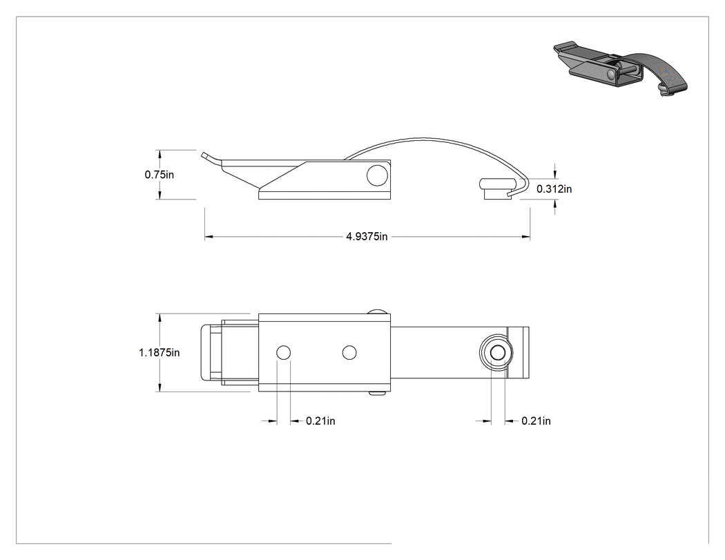Teknik Çizim - Çekme Mandalı, Düğme Karşılıklı, Siyah Boyalı Çelik, 4-15/16" x 1-3/16"