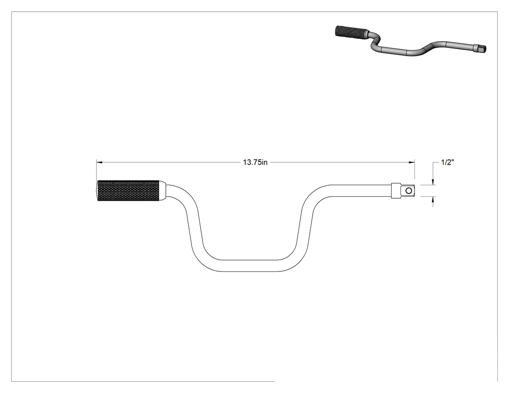 Teknik Çizim - Krank Hızlandırıcı Kolu, 1/2" Kare Tahrik, 13-3/4" Uzunluk