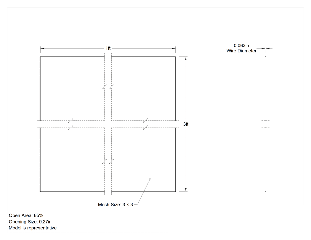Teknik Çizim - Pirinç Filtre Ağı, 3 Fit Genişlik, 3 x 3 Örgü Boyutu, 1 Fit Uzunluğunda