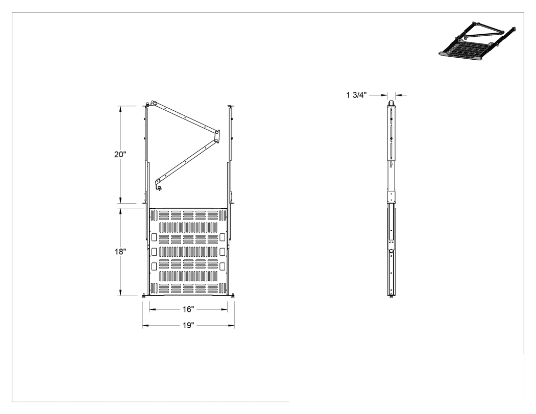 Teknik Çizim - Elektronik Kabin Rafı, Toz Boyalı Çelik, 16" x 18" Raf
