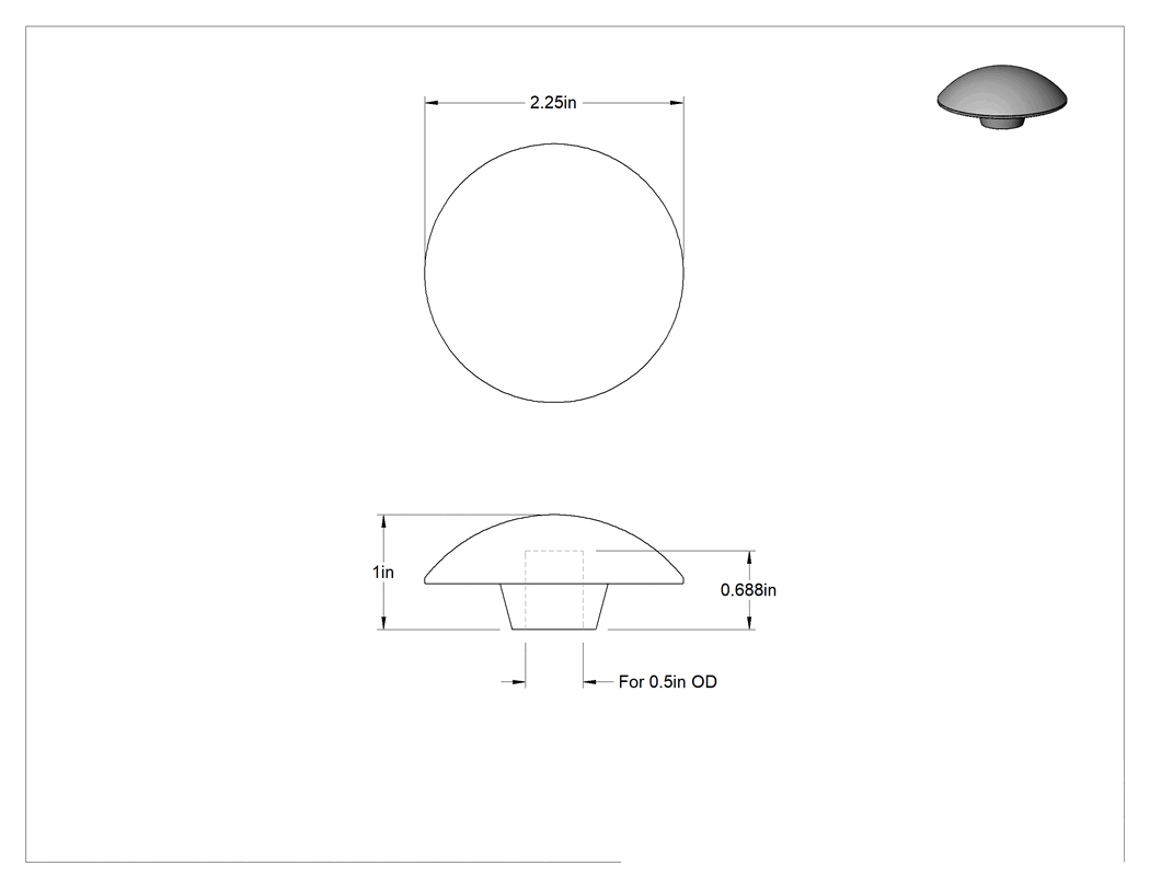 Teknik Çizim - Kubbeli Kapak, 1/2" dış çap için