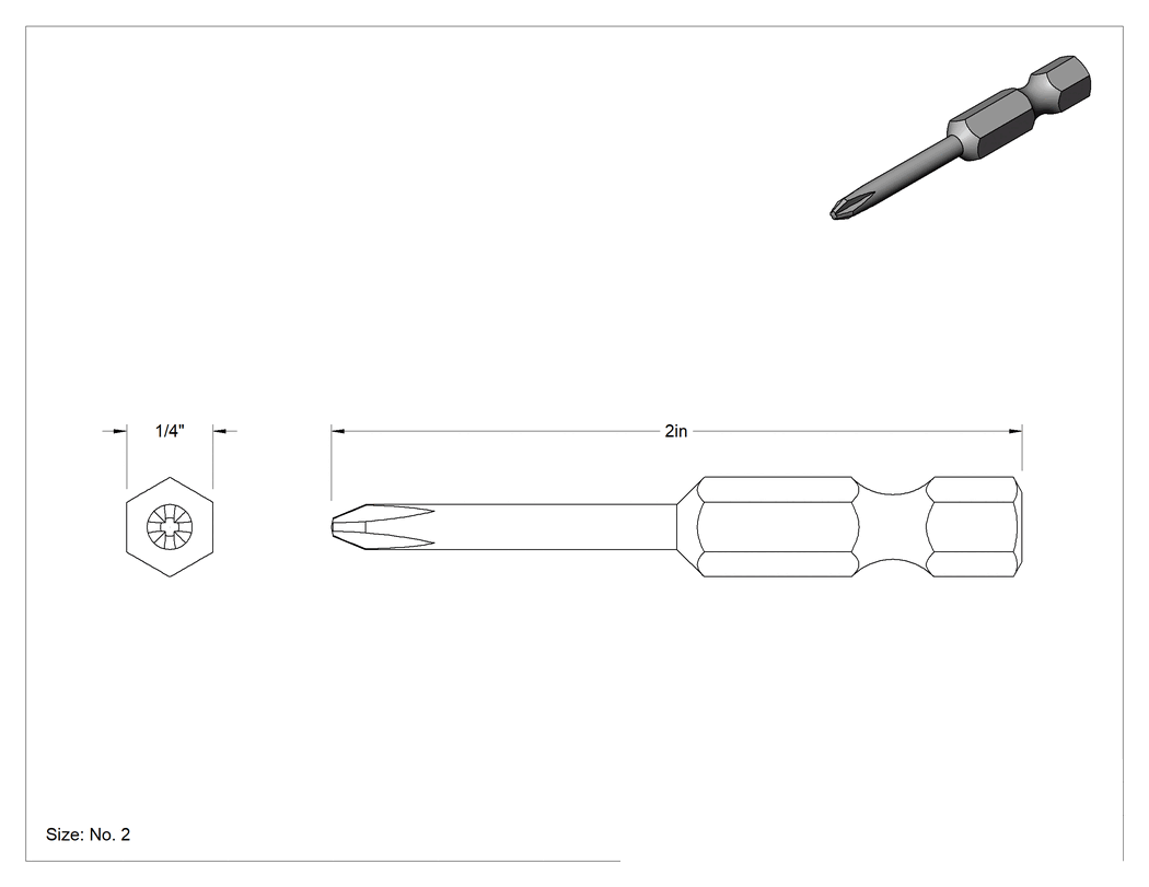 Teknik Çizim - Elektrikli Aletler için Dar Alanlara Uygun Phillips Ucu, 2" Uzunluk