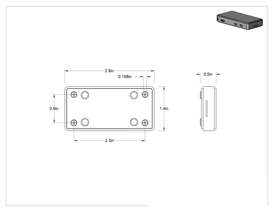Teknik Çizim - Raspberry Pi Tek Kartlı Bilgisayar Muhafazası, Zero Serisi için, Bağımsız