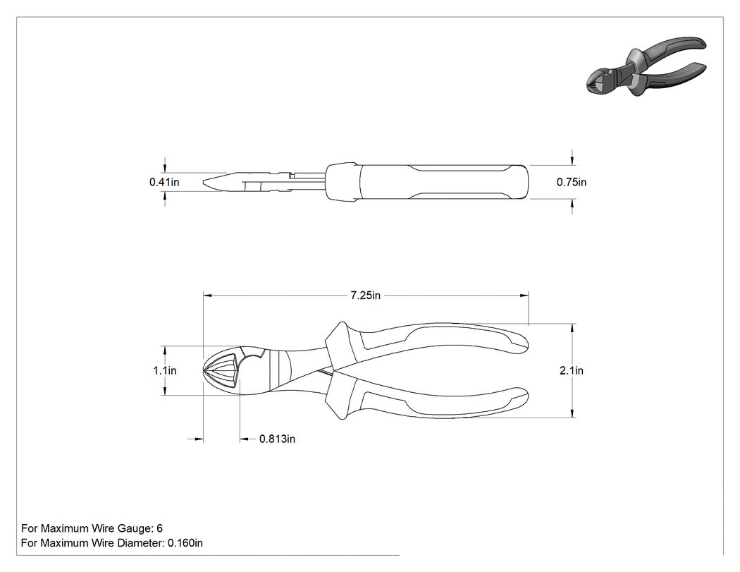 Teknik Çizim - Tel Kesiciler, Oval Başlık ve Ultra Kavrama, 7-1/4" Toplam Uzunluk