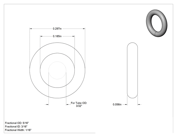 Teknik Çizim - Düz Dişli Bağlantılar için Ultra Kimyasal Dirençli Sert PTFE O-Ringler, Düz Dişli Bağlantılar için, Dash No. 901