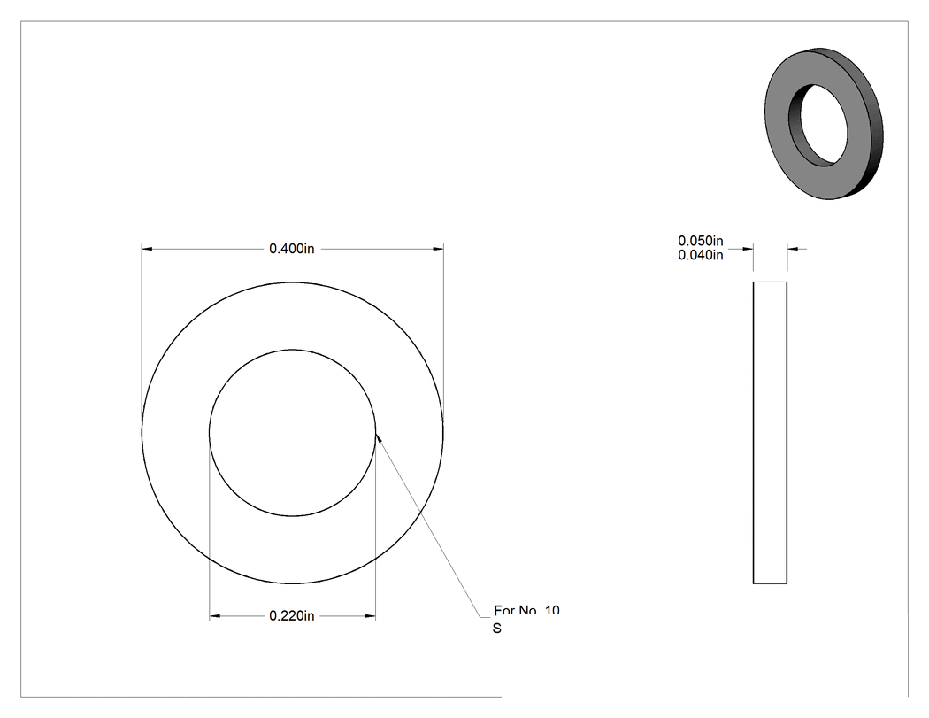 Teknik Çizim - 18-8 Paslanmaz Çelik Mil. Spesifikasyonlu Pul, 10 Numaralı Vida Boyutu için, 0.220" İç Çap, 0.400" Dış Çap, MS51496-P82