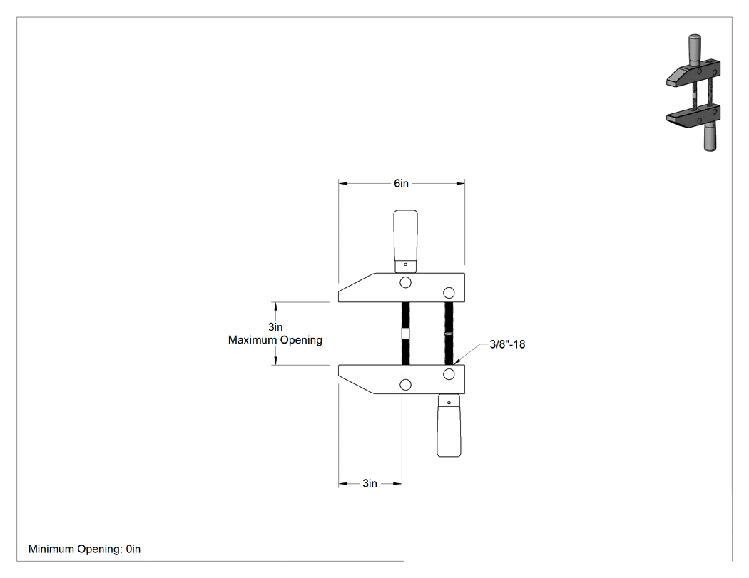 Teknik Çizim - Ayarlanabilir Açılı El Vidalı Kelepçe, 0" - 3" Açıklık