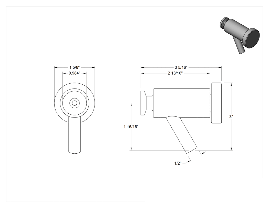 Teknik Çizim - Hijyenik Numune Alma Vanası, Düz Çıkış Ağzılı, 1/2" Giriş Borusu Dış Çapı için