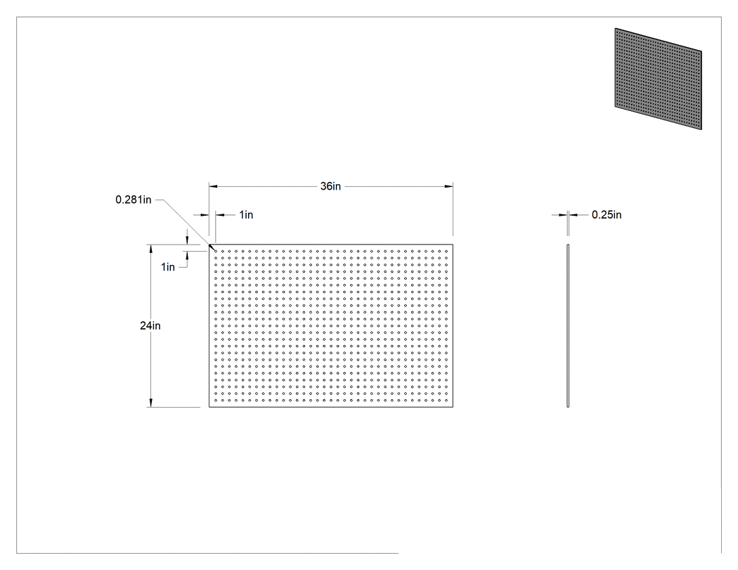 Teknik Çizim - Siyah Plastik Delikli Pano, 9/32" Çaplı Delikler, 36" x 24"
