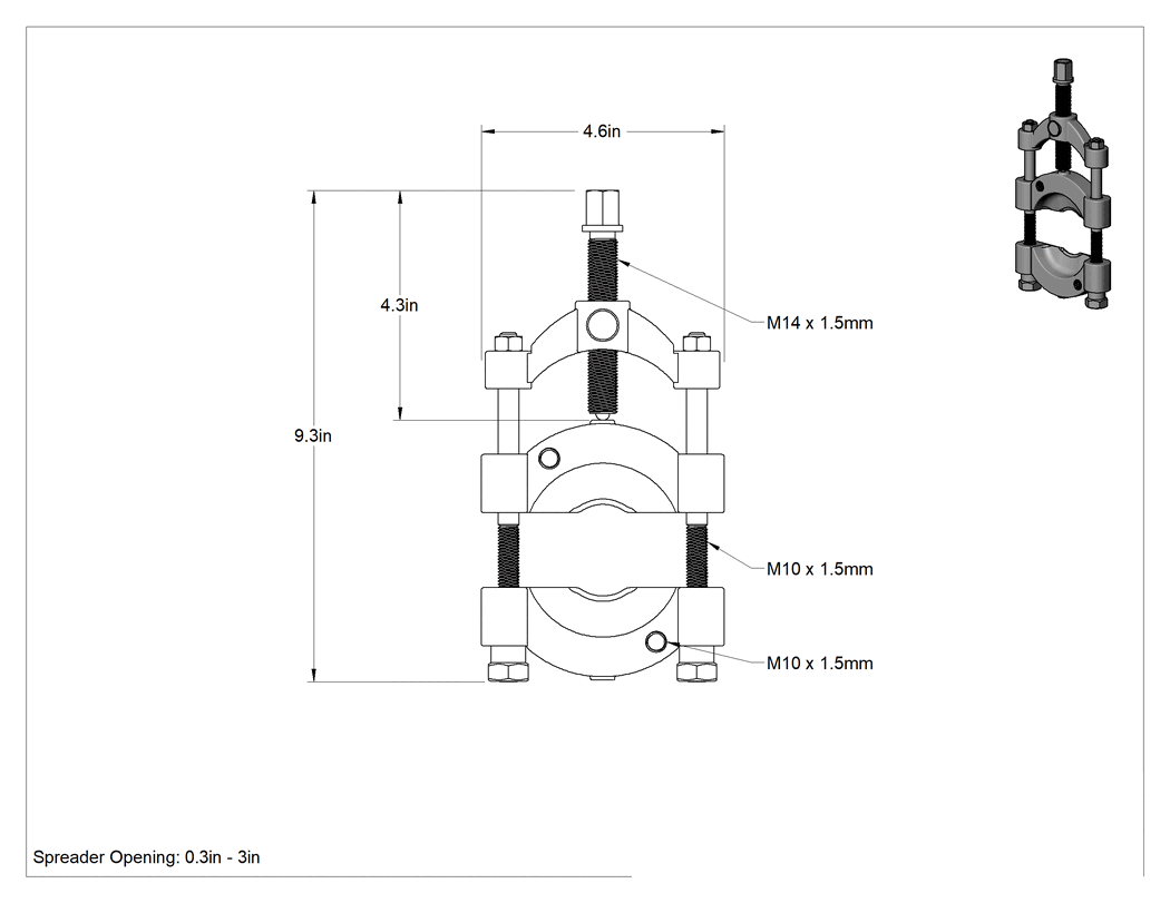 Teknik Çizim - Yatak Ayırıcı, Sıkıştırma Vidalı, 3/8" ila 2-13/16" Açıklık