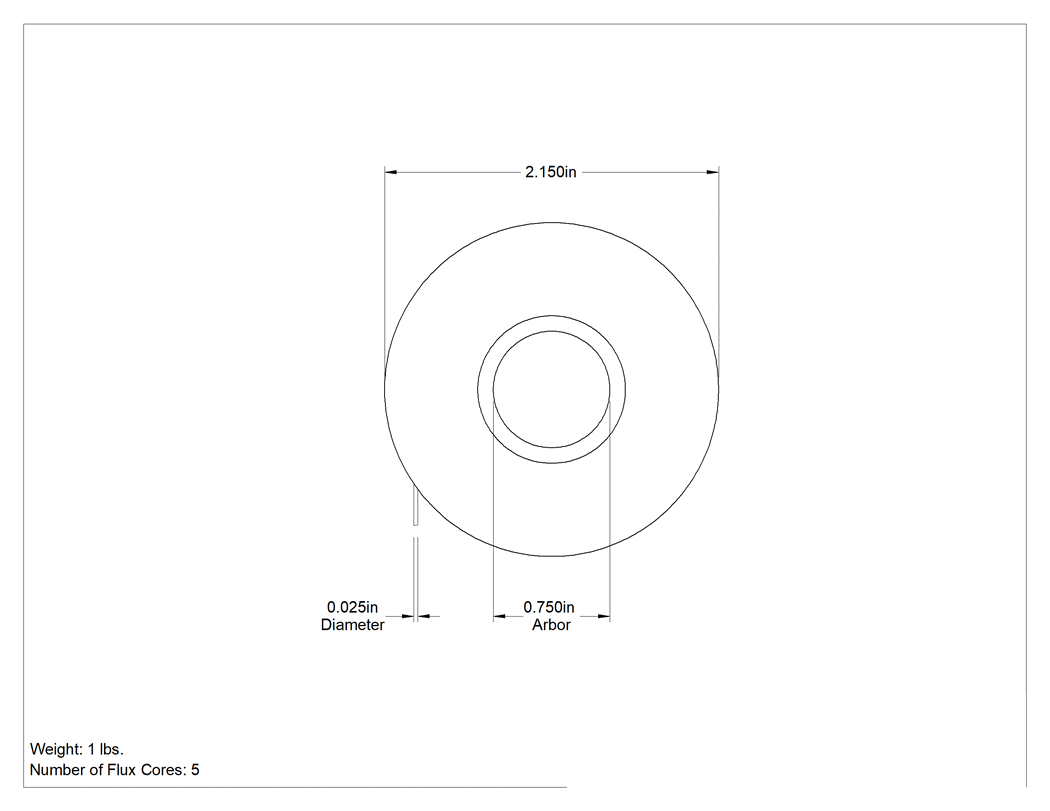 Teknik Çizim - Hızlı Akışlı Rosin Özlü Lehim, SN96.5AG3cu0.5 Bileşimi, 0.025" Çap, 1 lb.