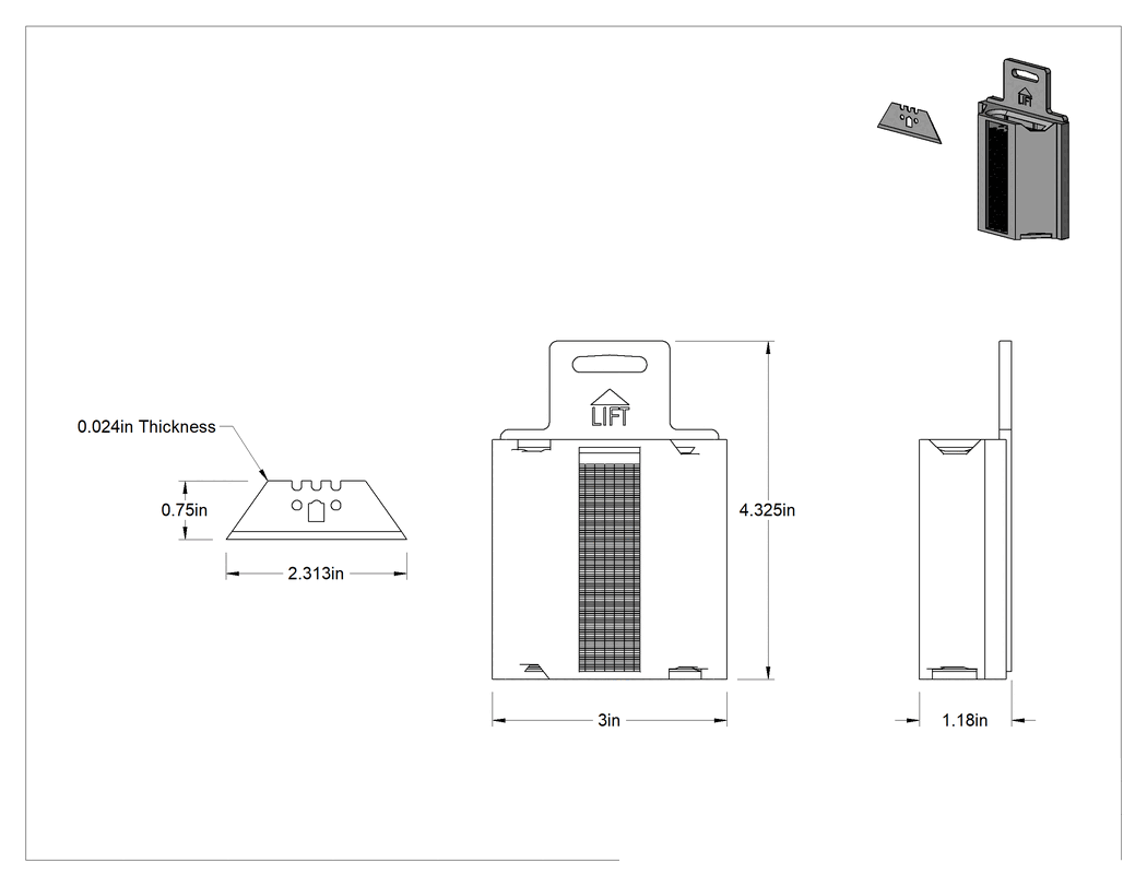 Teknik Çizim - Çok Amaçlı Bıçak Ağızları, 3 Çentikli ve 3 Delikli, 0.025 inç Kalınlık, Dağıtıcılı
