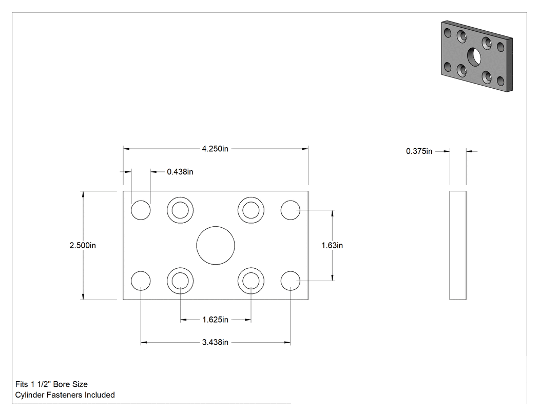 Teknik Çizim - 1-1/2" Çaplı Hidrolik Silindir için Ön/Arka Flanş