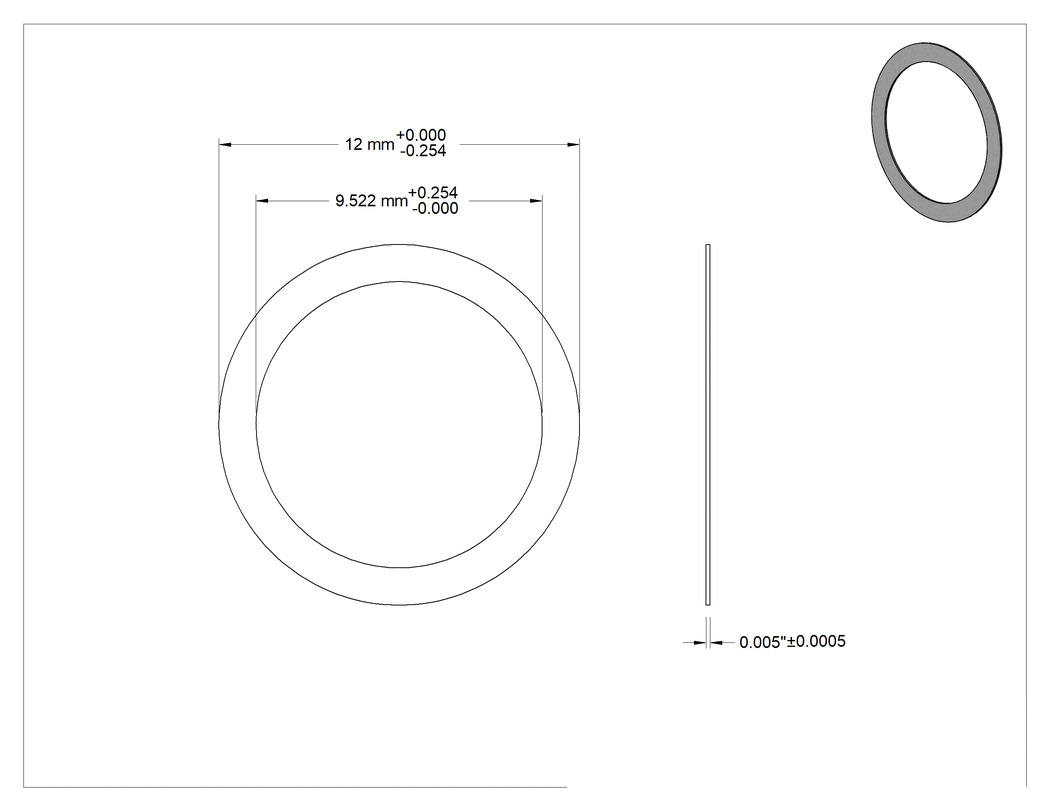 Teknik Çizim - 1074-1095 Yaylı Çelik Şimler, 12 mm Çaplı Vida Omzunu Uzatmak için, 0.005" Kalınlık