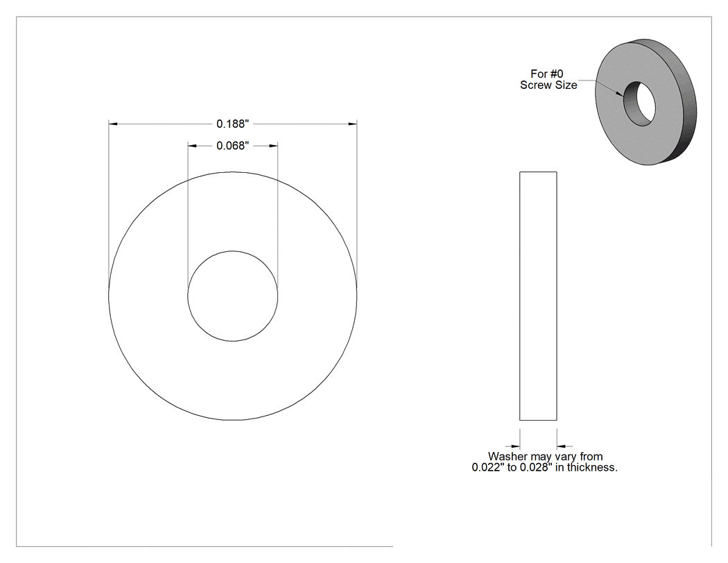 Teknik Çizim - 18-8 Paslanmaz Çelik ASME Pul, 0 Numaralı Vida Boyutu için, Standart ASME Tanımı