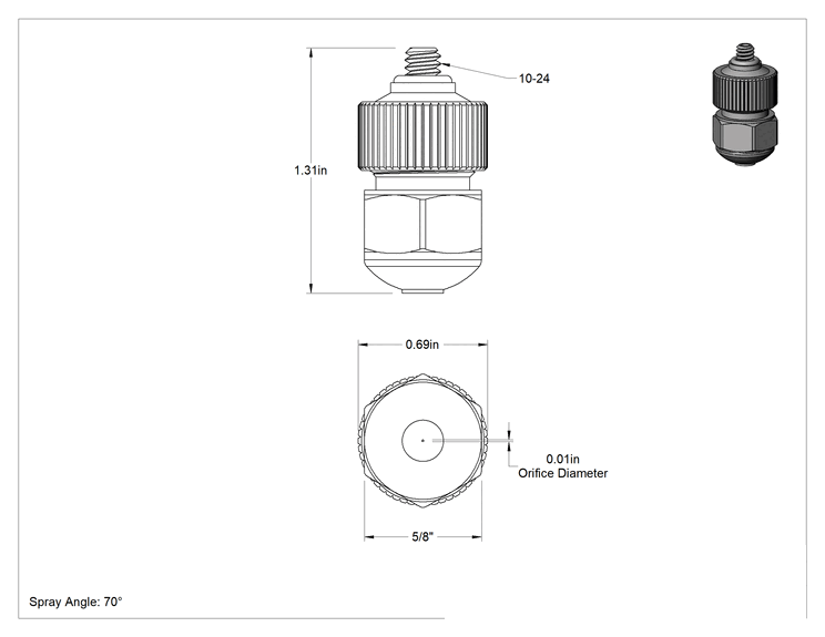 Teknik Çizim - Tam Koni Damlamayan Sisleme Nozulu, 303 Paslanmaz Çelik, 10-24 UNC Erkek, 0.59 gph @ 100 PSI