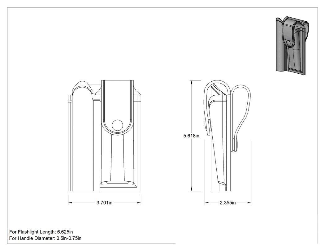 Teknik Çizim - 1/2" ila 3/4" Çaplı Saplı El Feneri için Cepli Açık Kılıf