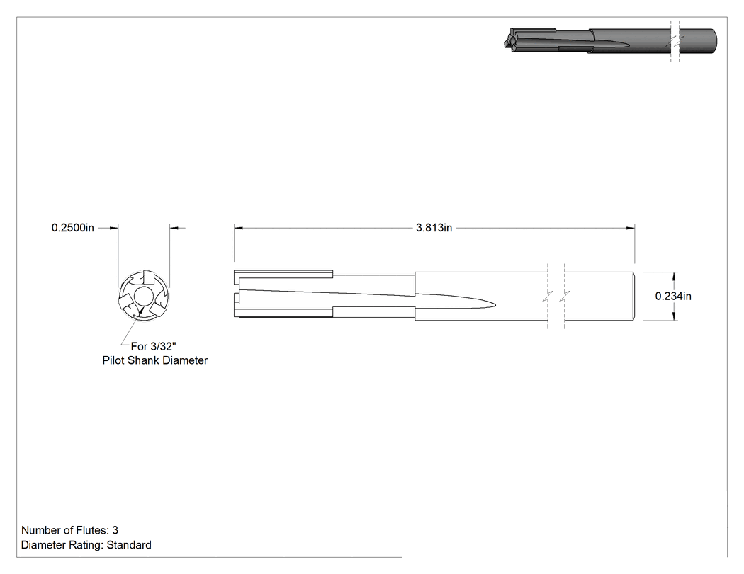 Teknik Çizim - Karbür Uçlu Değiştirilebilir Pilot Havşa, C2 Karbür, 1/4" Gövde Çapı