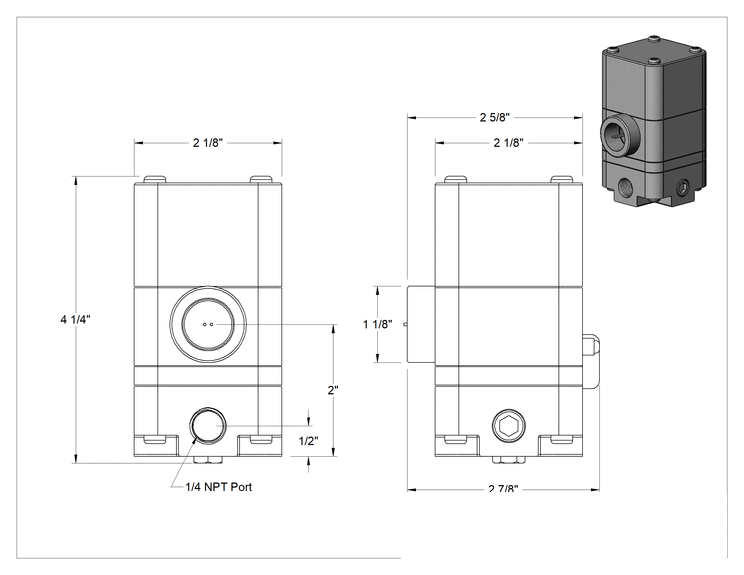 Teknik Çizim - Hassas Basınçlı Hava Regülatörü, Elektronik Kontrol, 3-15 PSI, 4-20 mA Giriş, 1/4 NPT Dişi