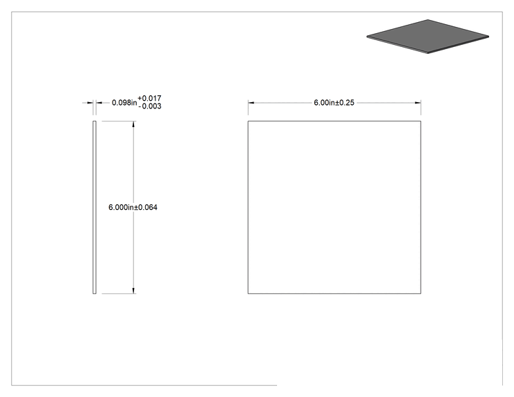 Teknik Çizim - Ultra Mukavemetli Karbon Çelik-Uhss Levha, 6" x 6" x 0.098"