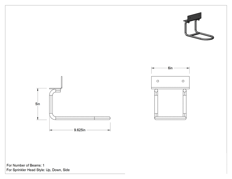 Teknik Çizim - Raf Montajlı Yangın Sprinkler Başlığı Koruyucusu, 1 Kiriş için