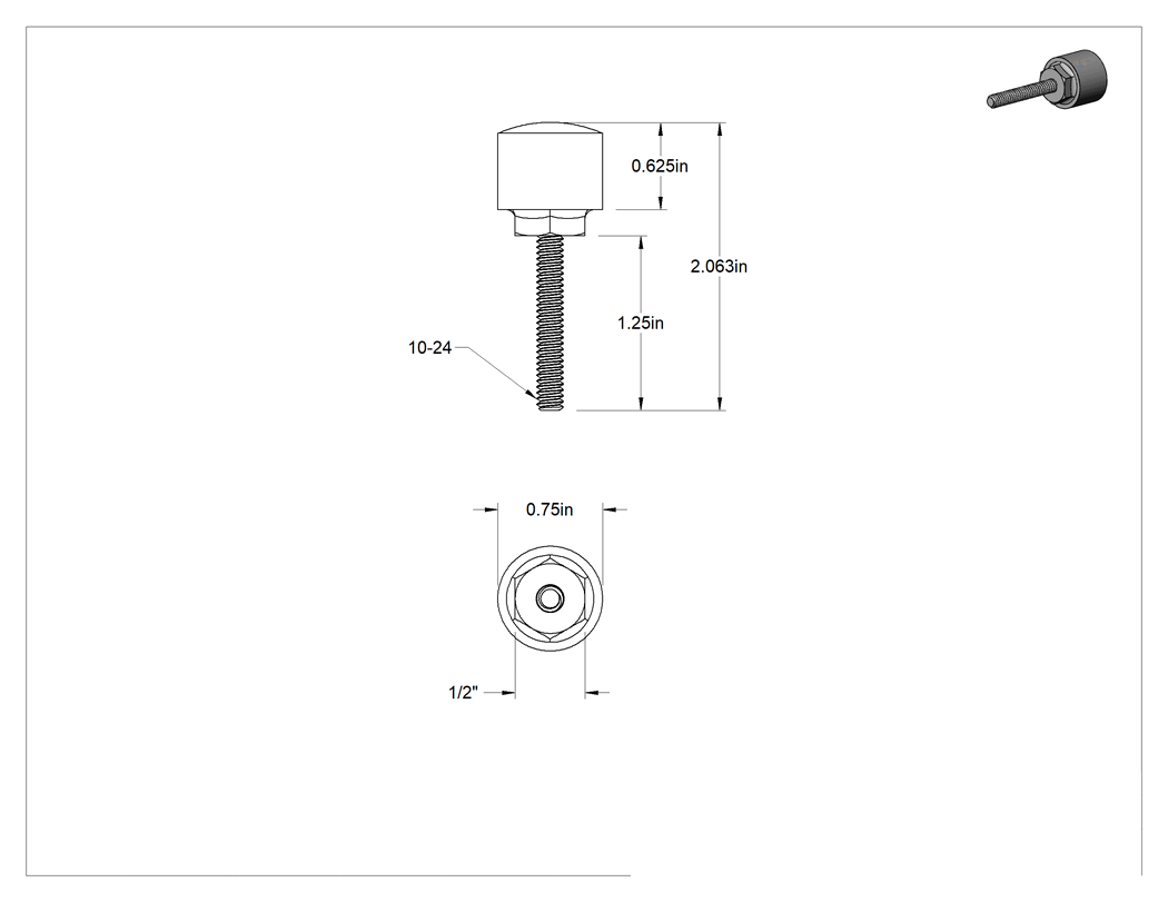 Teknik Çizim - Güçlendirilmiş Dişli Tampon, Çelik Çekirdek, Poliüretan, 1-1/4" Uzunlukta 10-24 Saplama, Durometre 80A
