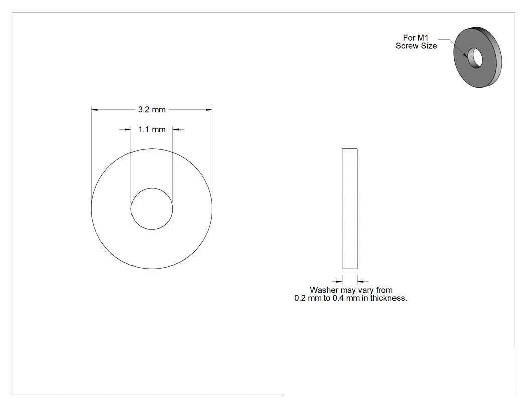 Teknik Çizim - 18-8 Paslanmaz Çelik Genel Amaçlı Pul, M1 Vida Boyutu için, 1.1 mm İç Çap, 3.2 mm Dış Çap