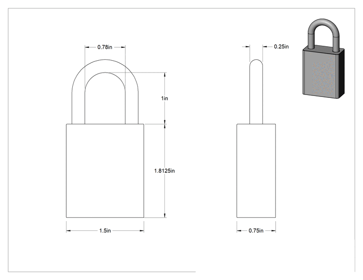 Teknik Çizim - Masif Eloksallı Alüminyum Kilitli Asma Kilit, American Lock 1105, #27676 ile Aynı Anahtarlı, Kırmızı Gövde