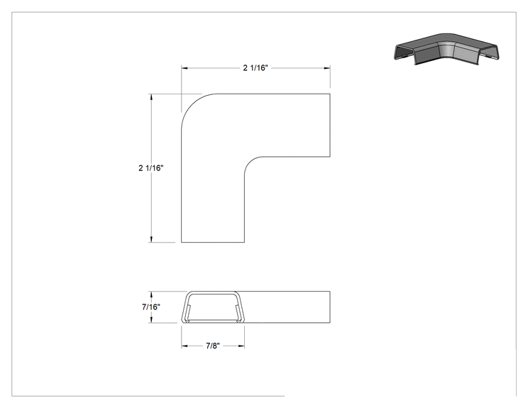 Teknik Çizim - Düşük Profilli Yuvaya Uygun 7/8" Genişlik x 7/16" Derinlik 90 Derece Dirsek