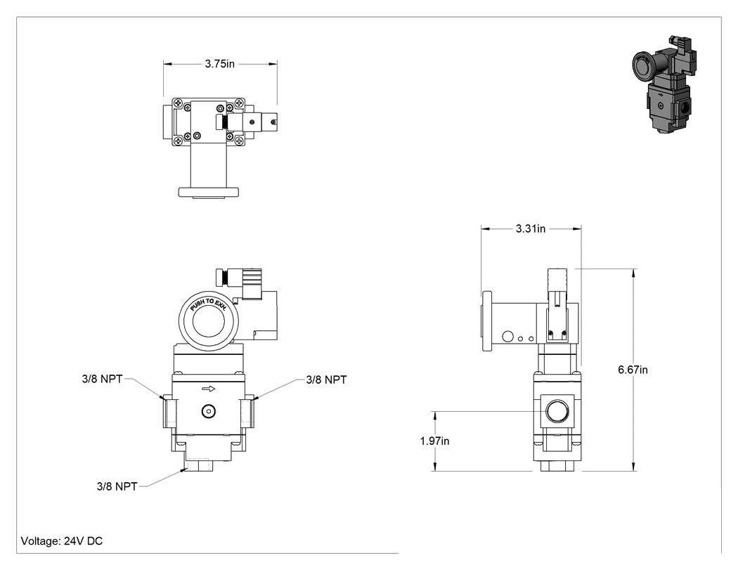 Teknik Çizim - Modüler Sıkıştırılmış Frls için Hava Tahliye Valfi, Yavaş Başlatma, SMC Avl3000 için, 24V DC, 3/8 NPT Dişi