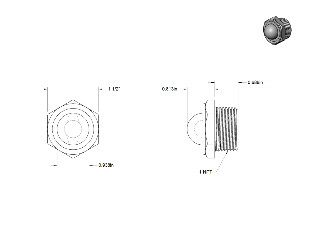 Teknik Çizim - Kolay Görüş, 1 NPT Erkek