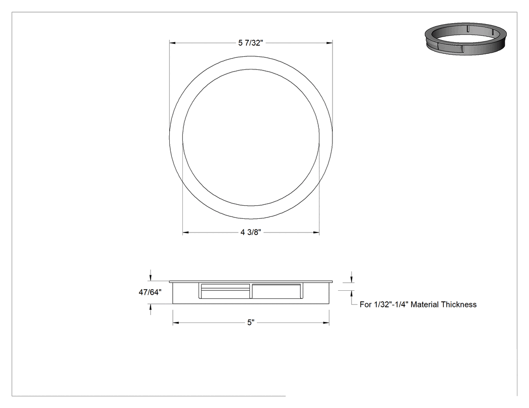 Teknik Çizim - 5" Delik Çapı için Kilitli Gromet, Siyah