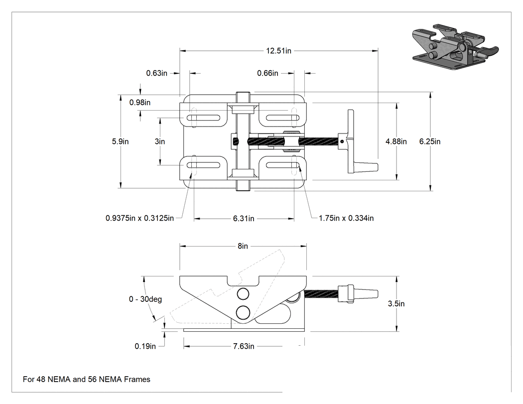 Teknik Çizim - Ayarlanabilir Motor Bağlantı Elemanları, Açısal Ayar için, NEMA 48 ve NEMA 56'ya Uygun