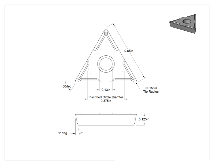 Teknik Çizim - Soğutma Suyu Deliği Olan Ssbi Karbür Ek Parça Tutucusu için 3/8" Karbür Ek Parça