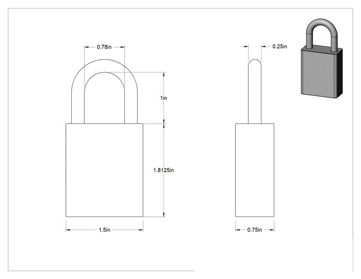 Teknik Çizim - Masif Eloksallı Alüminyum Kilitli Asma Kilit, American Lock 1105, #26248 ile Aynı Anahtarlı, Kırmızı Gövde