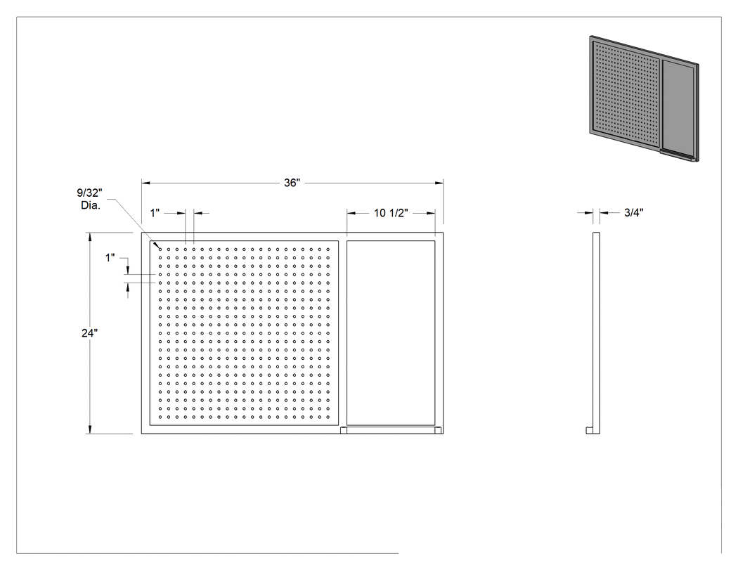 Teknik Çizim - Silinebilir tahtalı çerçeveli delikli pano, Meşe Çerçeve, 36 inç Genişlik x 24 inç Yükseklik
