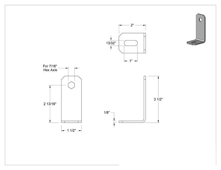 Teknik Çizim - Konveyör Makara Braketi, Montaj için, 7/16" Altıgen Mil Boyutu