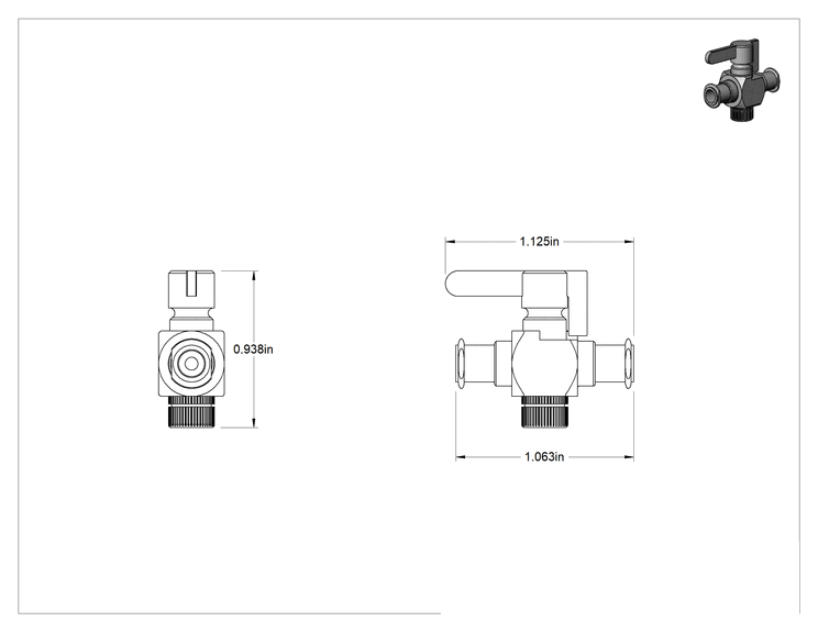 Teknik Çizim - Luer Lock Bağlantı Parçalı Açma/Kapama Vanası, Nikel Kaplı Pirinç Gövde, Dişi x Dişi