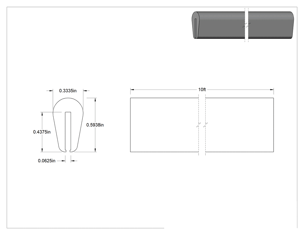 Teknik Çizim - Neopren Süsleme, 1/16" Genişlik x 7/16" İç Yükseklik, 10' Uzunluk