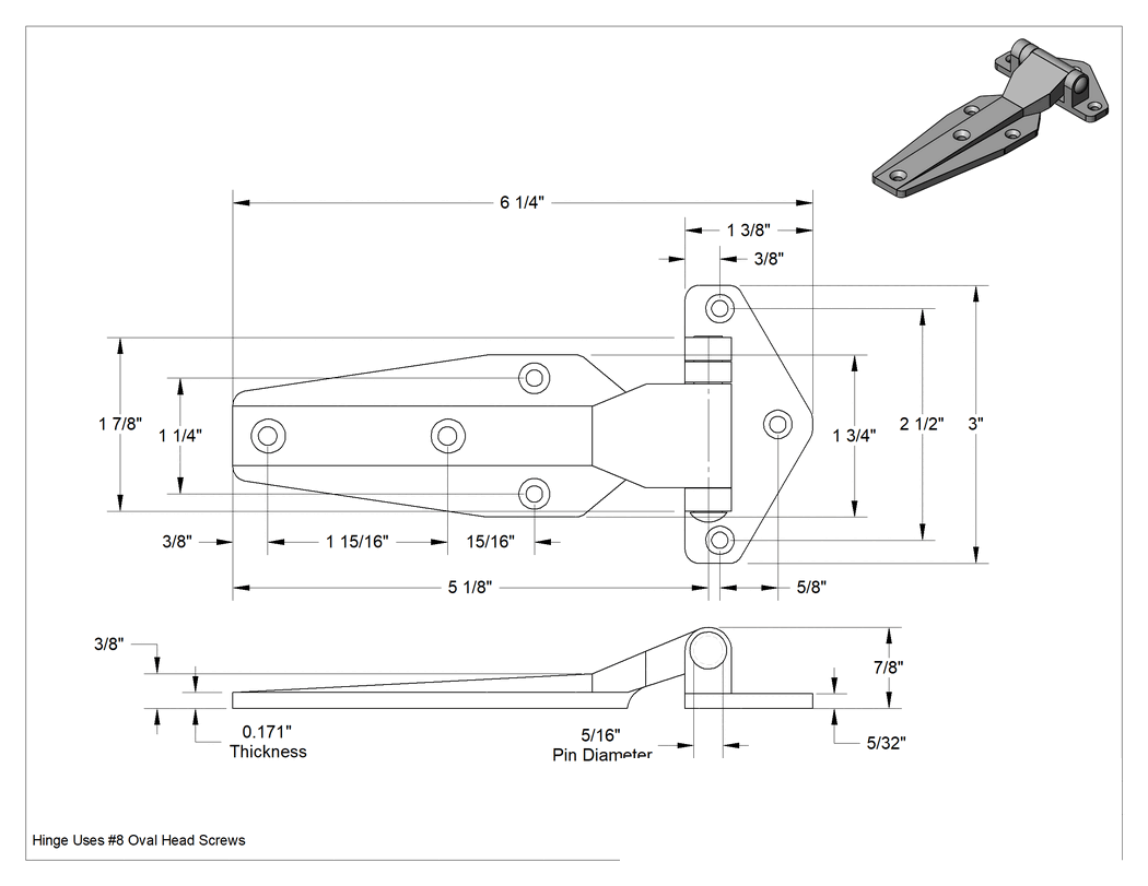Teknik Çizim - Dondurucu Kapı Kayışı Menteşesi, 1-3/4" x 5-1/8" Kapı Kanadı