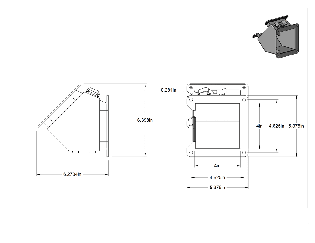 Teknik Çizim - 4" Genişlik x 4" Derinlik Toza Dayanıklı Kablokanal için 45 Derece Dirsek