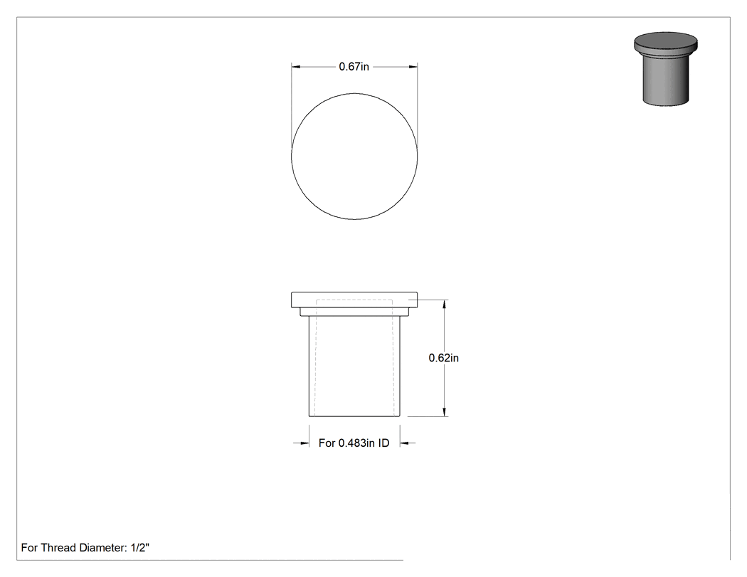 Teknik Çizim - 15/32" İç Çap için Antistatik Tapa