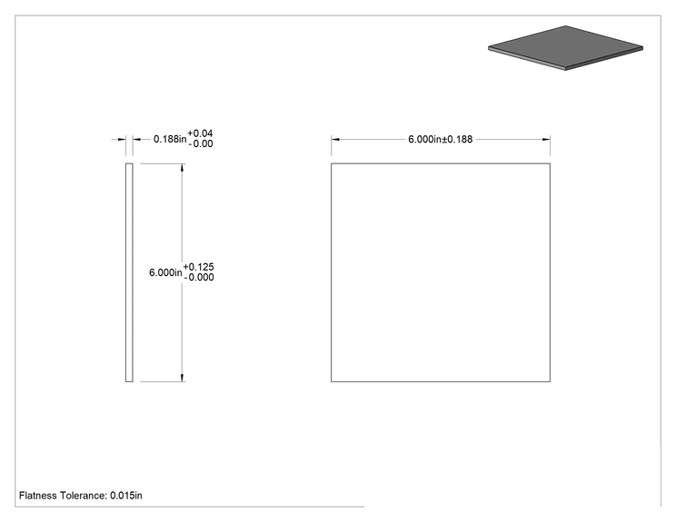 Teknik Çizim - Darbeye Dayanıklı A516 Karbon Çelik, 6" x 6" x 3/16"